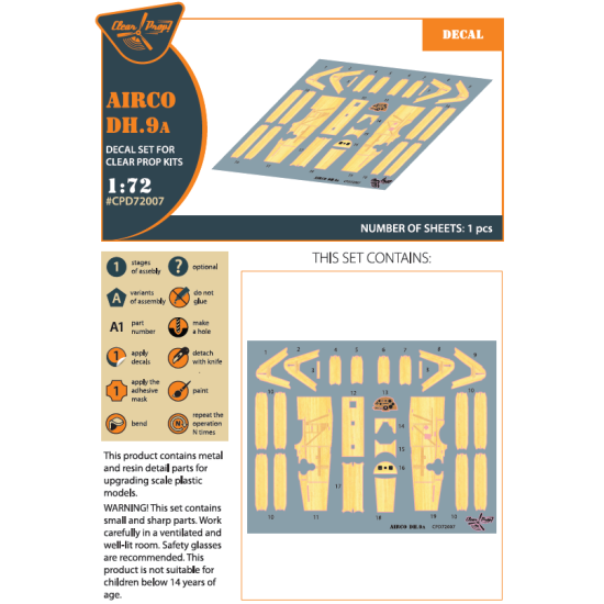 Clear Prop CPD72007 - 1/72 - Airco DH.9a decal set for CP kits