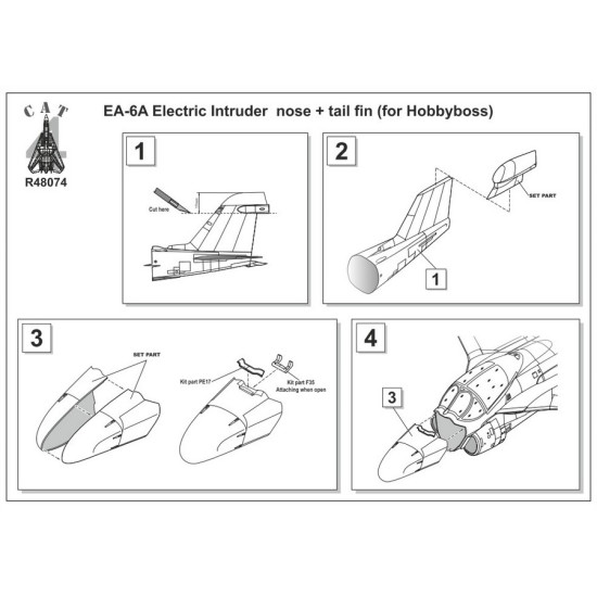 CAT4-R48074 - 1/48 - EA-6A Electric Intruder nose + tail fin ( for Hobbyboss )