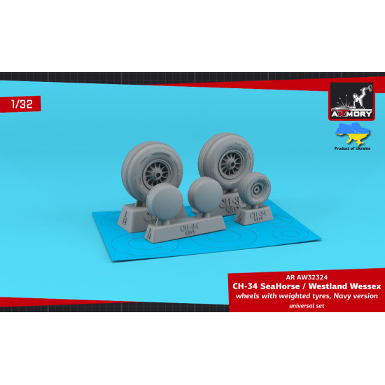 Armory AW32324 1/32 CH-34 SeaHorse / Westland Wessex wheels w/ weighted tyres