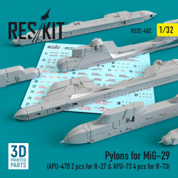 Reskit RS32-0402 - 1/32 Pylons for MiG-29 (APU-470 2 pcs for R-27 & APU-73 4 pcs for R-73)