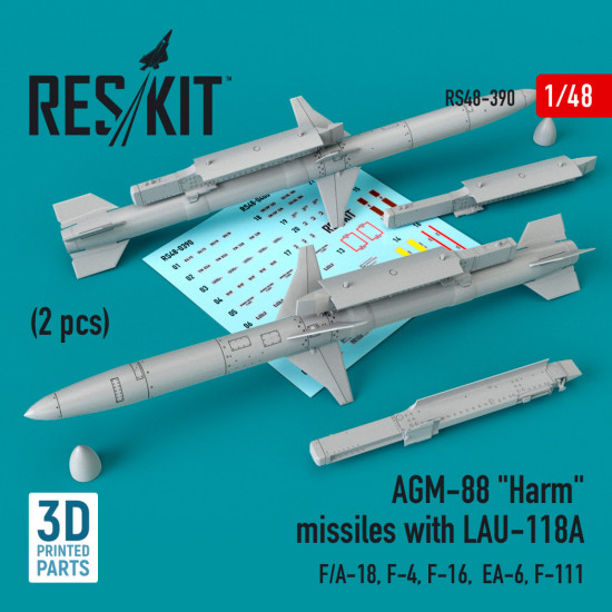 Reskit RS48-0390 - 1/48 - AGM-88 Harm missiles with LAU-118A (2 pcs)