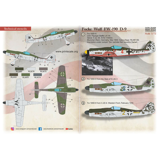 Print Scale 72-429 1/72 Decal for FW-190 D-9 Part 1 Military aircraft