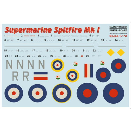 Print Scale PSM72002 1/72 Mask for Supermarin Spitfire Mk.1 Military aircraft