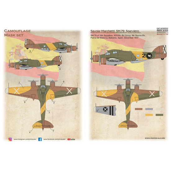 Print Scale PSM72010 1/72 Savoia-Marchetti SM.79 Military aircraft