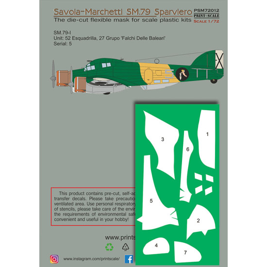 Print Scale PSM72012 1/72 Savoia-Marchetti SM.79 Military aircraft