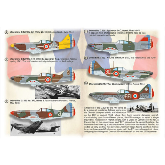 Print Scale 72-481 1/72 Dewoitine D.520 Part 2 Decal for aircraft