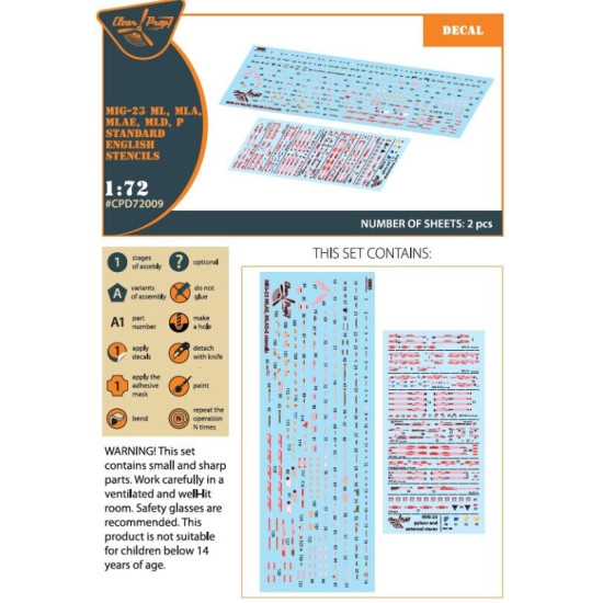 Clear Prop CPD72009 1/72 MiG-23ML, MLA, MLD, P, MLAE standard english stencils