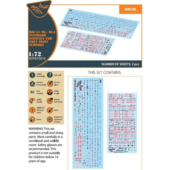 Clear Prop CPD72010 1/72 MiG-23ML, MLA standard stencils for grey paint schemes