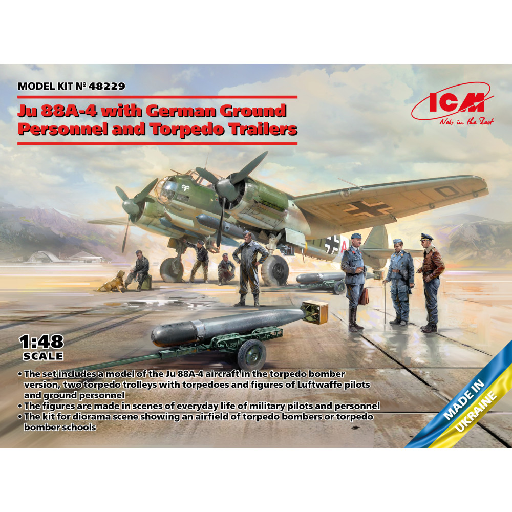 ICM 48229 1/48 Ju 88A-4 with German Ground Personnel and Torpedo