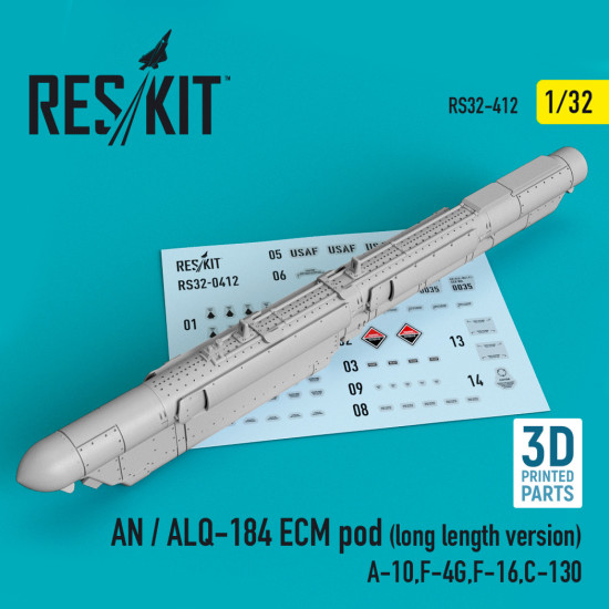 Reskit RS32-0412 1/32 AN / ALQ-184 ECM pod (long length version) (A-10,F-4G,F-16,C-130) (3D printing)