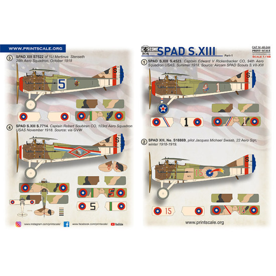 Print Scale 48-244 - 1/48 - SPAD Xlll Part 1. Decal for aircraft