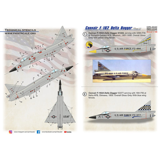 Print Scale 48-243 - 1/48 - Convair F-102 Delta Dagger Part 2 Decal for aircraft