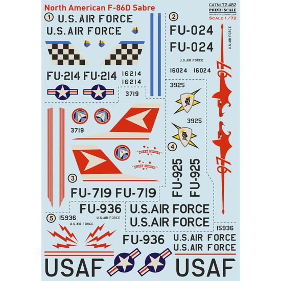 Print Scale 72-482 1/72 North American F-86D Sabre. Decal for aircraft