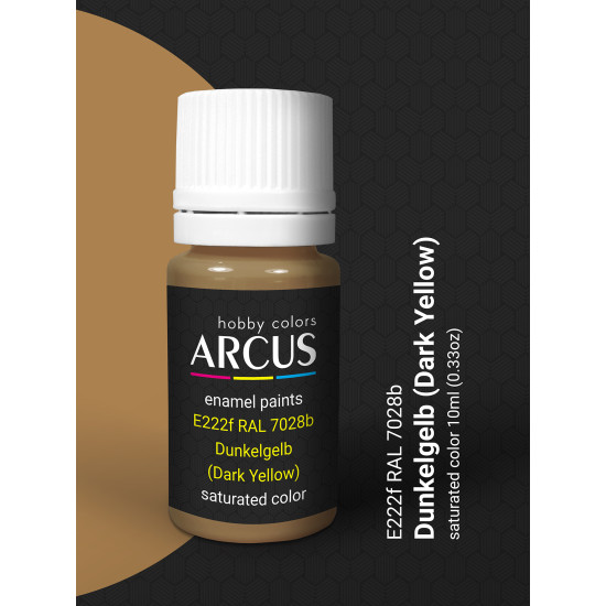 Arcus 222 Enamel paint. Wehrmacht. RAL 7028b Dunkelgelb (Dark Yellow) 10ml