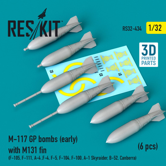 Reskit Rs32-0434 1/32 M117 Gp Bombs With M131 Fin F105 F111 A4 F4 F5 F104 F100 A1 Skyraider B52 Canberra 3d Printing