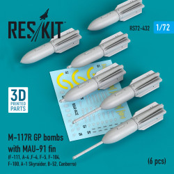 Reskit Rs72-0432 1/72 M-117r Gp Bombs With Mau-91 Fin 6 Pcs F-105 F-111 A-4 F-4 F-5 F-104 F-100 A-1 Skyraider B-52 Canberra 3d Printing