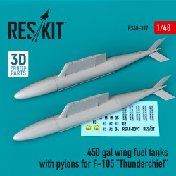 Reskit Rs48-0397 1/48 450 Gal Wing Fuel Tanks With Pylons For F105 Thunderchief 2 Pcs