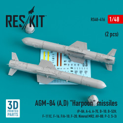 Reskit Rs48-0416 1/48 Agm-84 Ad Harpoon Missiles 2 Pcs P8a A6 A7e B1b B52h F111c F16 Fa18 F20 Nimrod Mr2 Av8b P3 S3 3d Printing
