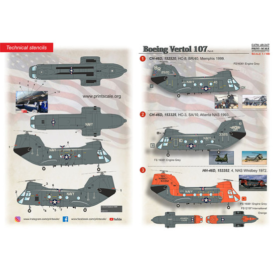 Print Scale 48-247 1/48 Boeing Vertol 107 Part 3 The Complete Set 1 5 Leaf