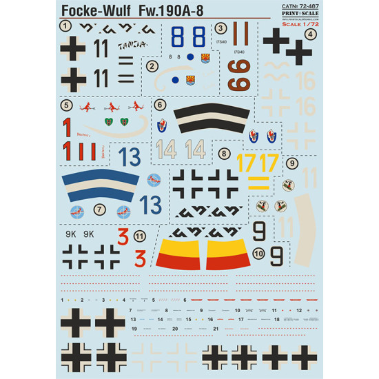 Print Scale 72-487 1/72 Decal For Focke Wulf 190a 8