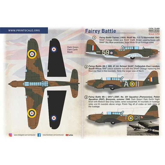 Print Scale 72-489 1/72 Decal For Fairey Battle Part 2