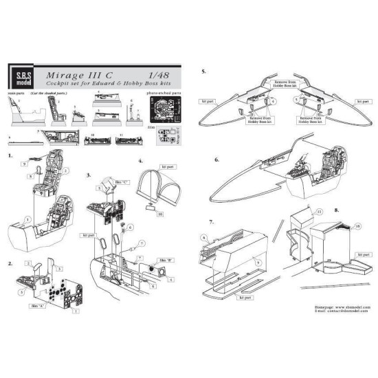 Sbs 48014 1/48 Mirage Iii C Detail Set Cockpit And Wheel Bays Resin Model Kit