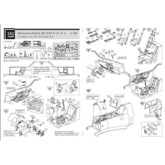 Sbs 48042 1/48 Bf-109f-2/F-4 Cockpit Set For Zvezda Kit Resin Model Kit