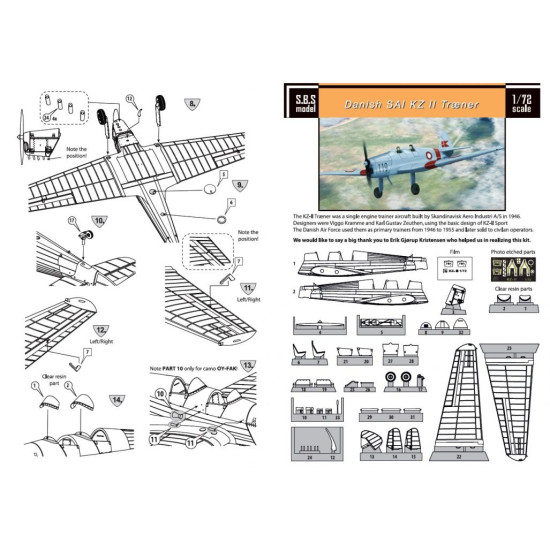 Sbs 7007 1/72 Danish Sai Kz Ii Traener Resin Aircraft Model Kit