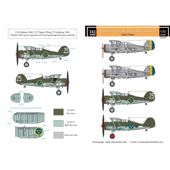 Sbs D72005 1/72 Decal For Gloster Gladiator In Swedish Service Vol I