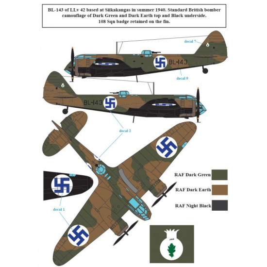 Sbs D72007 1/72 Decal For Bristol Blenheim Mk I-ii In Finnish Service Ww Ii