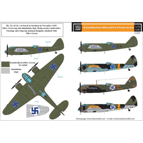 Sbs D72007 1/72 Decal For Bristol Blenheim Mk I-ii In Finnish Service Ww Ii