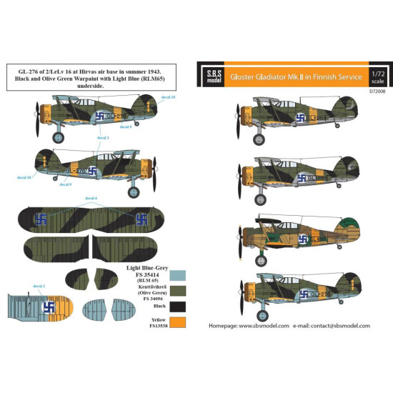 Sbs D72008 1/72 Decal For Gloster Gladiator In Finnish Service Ww Ii