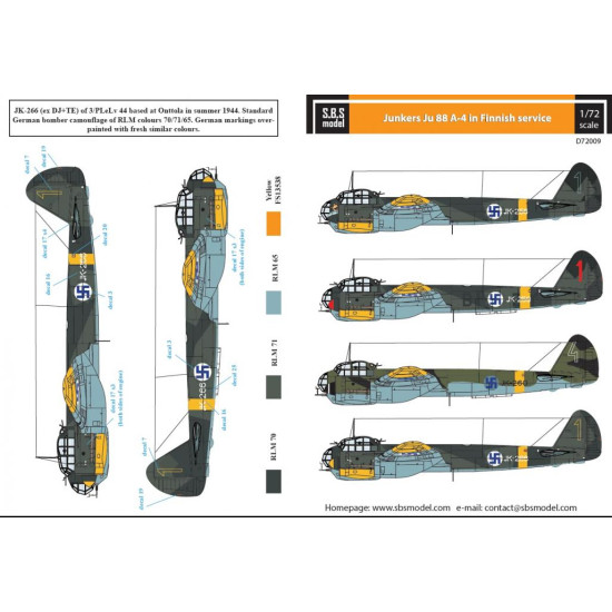 Sbs D72009 1/72 Decal For Junkers Ju-88 A-4 In Finnish Service Ww Ii