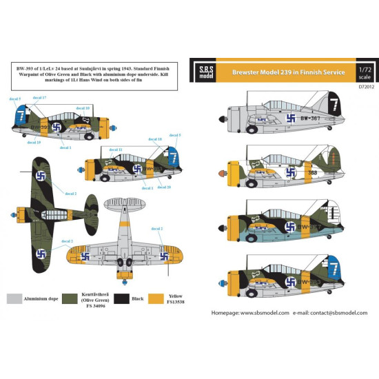 Sbs D72012 1/72 Decal For Brewster Model 239 In Finnish Service