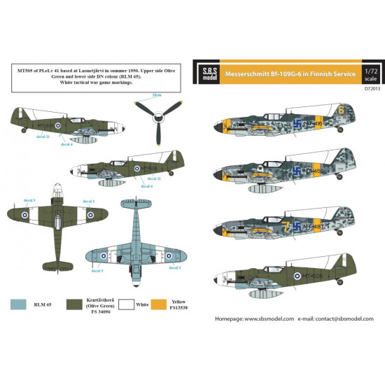 Sbs D72013 1/72 Decal For Messerschmitt Bf-109g-6 In Finnish Service