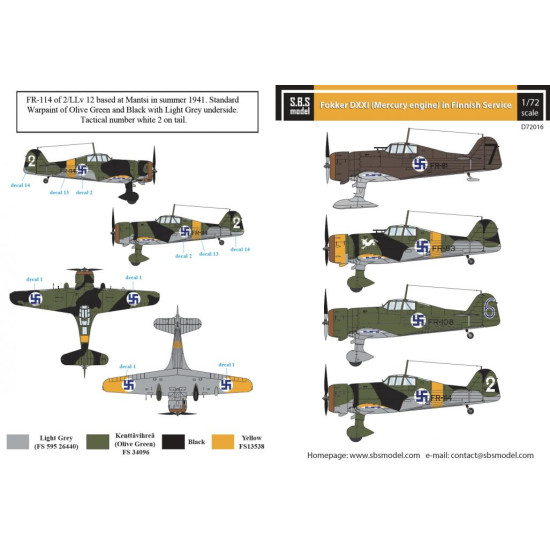 Sbs D72016 1/72 Decal For Fokker D Xxi Mercury Engine In Finnish Service