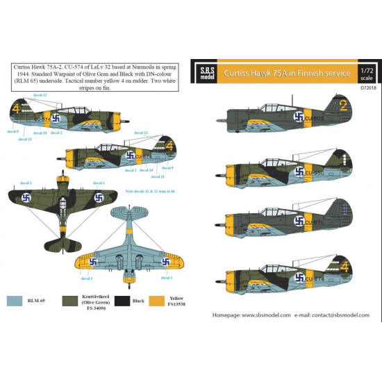 Sbs D72018 1/72 Decal For Curtiss Hawk 75a In Finnish Service