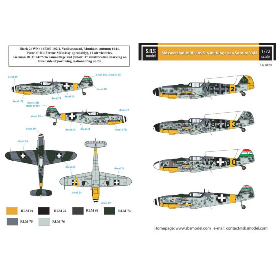 Sbs D72020 1/72 Decal For Messerschmitt Bf-109g-6 In Hungarian Service Vol I