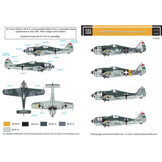 Sbs D72026 1/72 Decal For Focke-wulf Fw-190 F-8 In Hungarian Service