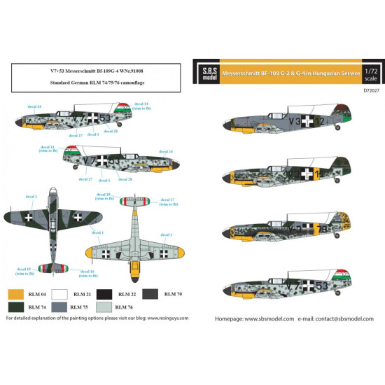 Sbs D72027 1/72 Decal For Messerschmitt Bf-109g-2 G-4 In Hungarian Service Ww Ii