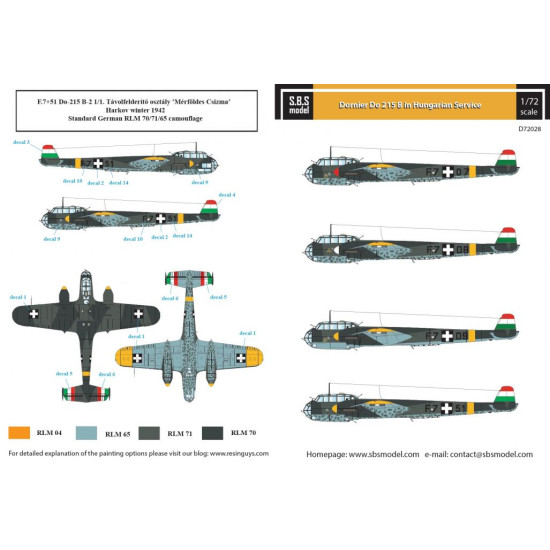 Sbs D72028 1/72 Decal For Dornier Do 215 B In Hungarian Service