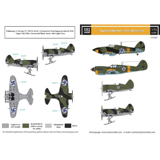 Sbs D72035 1/72 Decal For Captured Fighters In Finnish Service Ww Ii