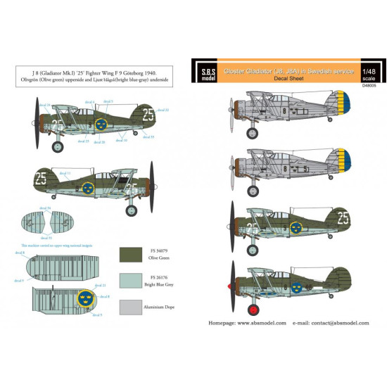 Sbs D48005 1/48 Decal For Gloster Gladiator In Swedish Service Vol I