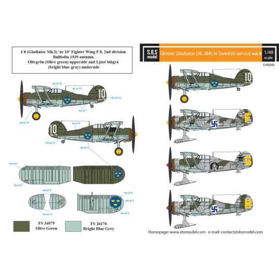 Sbs D48006 1/48 Decal For Gloster Gladiator In Swedish Service Vol Ii