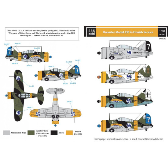 Sbs D48012 1/48 Decal For Brewster Model 239 In Finnish Service