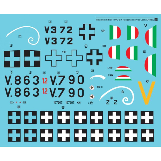 Sbs D48020 1/48 Decal For Messerschmitt Bf-109g-6 In Hungarian Service Vol I