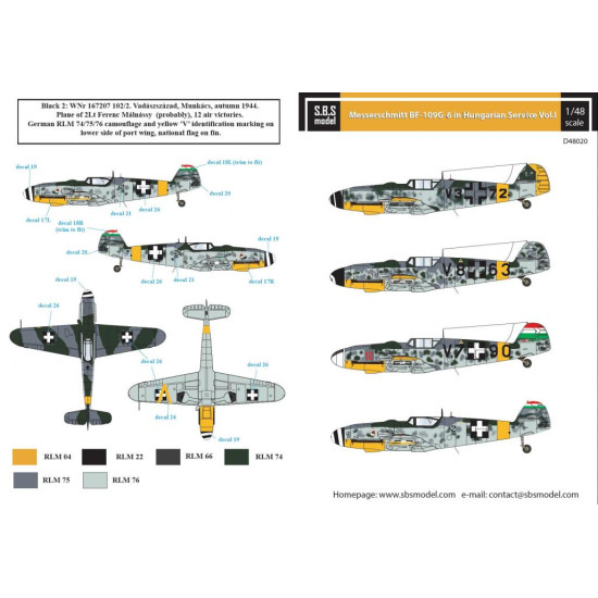 Sbs D48020 1/48 Decal For Messerschmitt Bf-109g-6 In Hungarian Service Vol I
