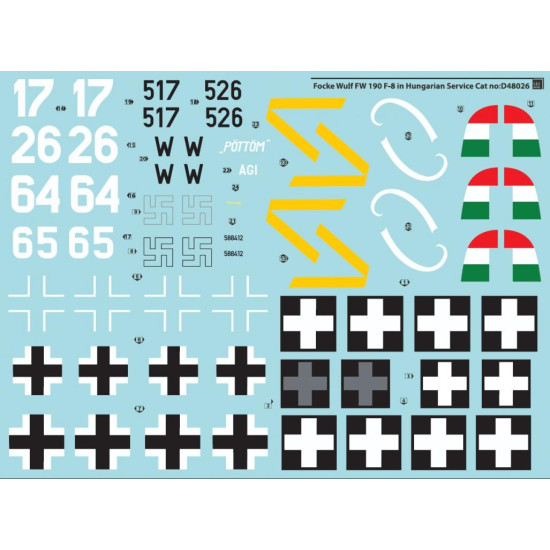 Sbs D48026 1/48 Decal For Focke-wulf Fw-190 F-8 In Hungarian Service