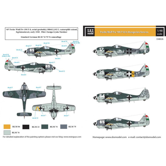 Sbs D48026 1/48 Decal For Focke-wulf Fw-190 F-8 In Hungarian Service