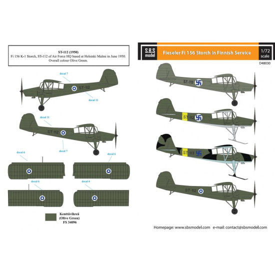 Sbs D48030 1/48 Decal For Fieseler Fi-156 Storch In Finnish Service